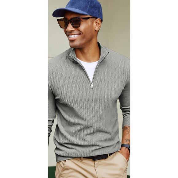 PJ PAUL JONES Men's Quarter Zip Sweater Slim Fit Long Sleeve Casual Pullover Sm - Picture 1 of 16